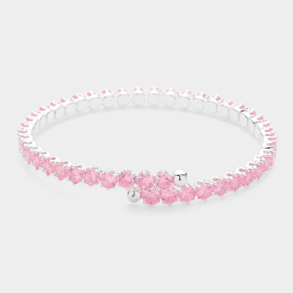 Pink CZ Crystal Stone Chic Round Cluster Adjustable Bracelet Bling Jewelry